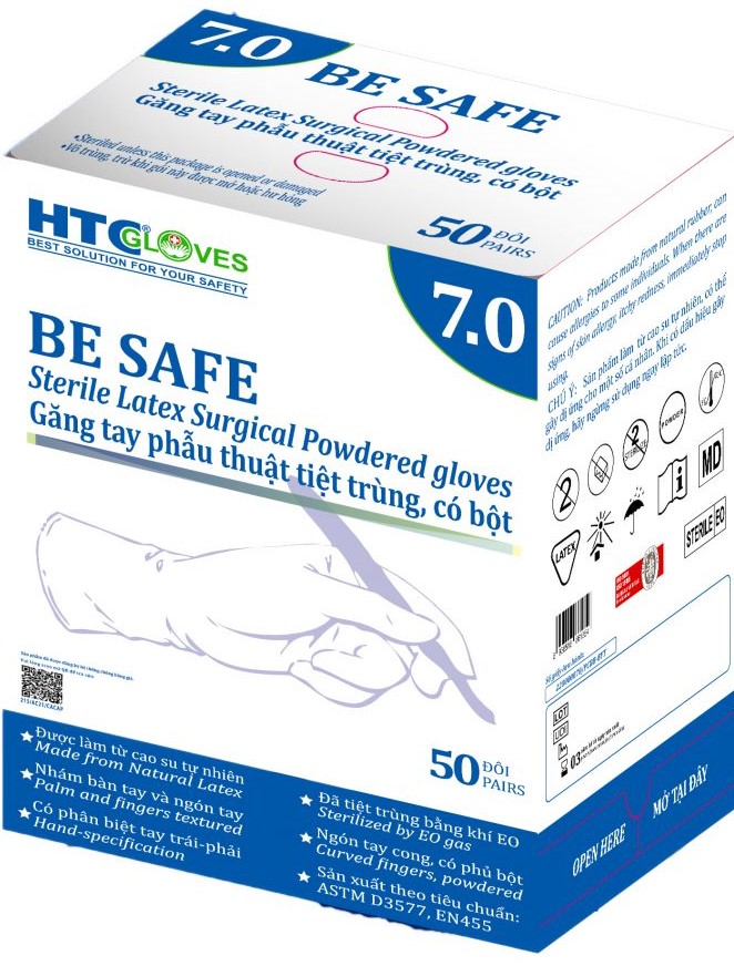 GĂNG TAY LATEX PHẪU THUẬT TIỆT TRÙNG CÓ BỘT – BE SAFE Mang đến sự mềm  HTC