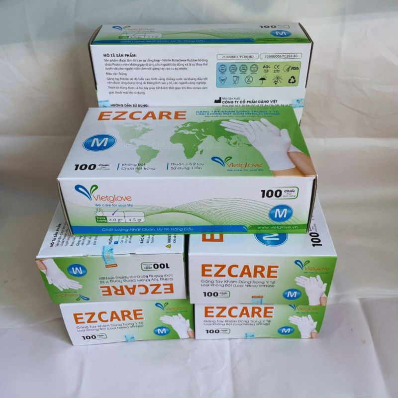 Găng Tay Y Tế Vietglove Ezcare Màu Xanh Không Bột Nitrile